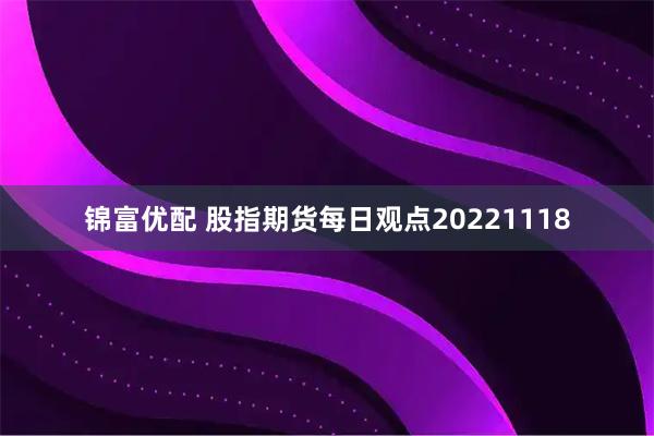 锦富优配 股指期货每日观点20221118