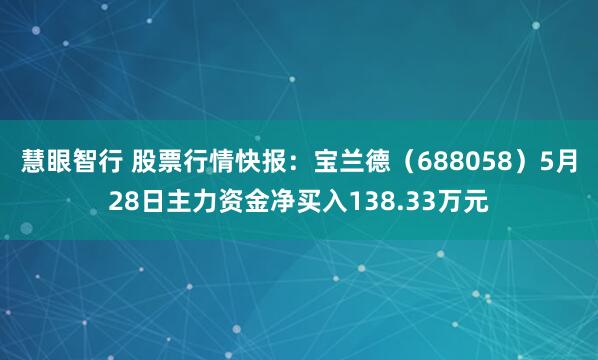 慧眼智行 股票行情快报:宝兰德(688058)5月28日主力资金净买入138.33万元