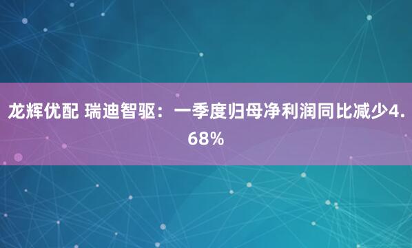 龙辉优配 瑞迪智驱:一季度归母净利润同比减少4.68%